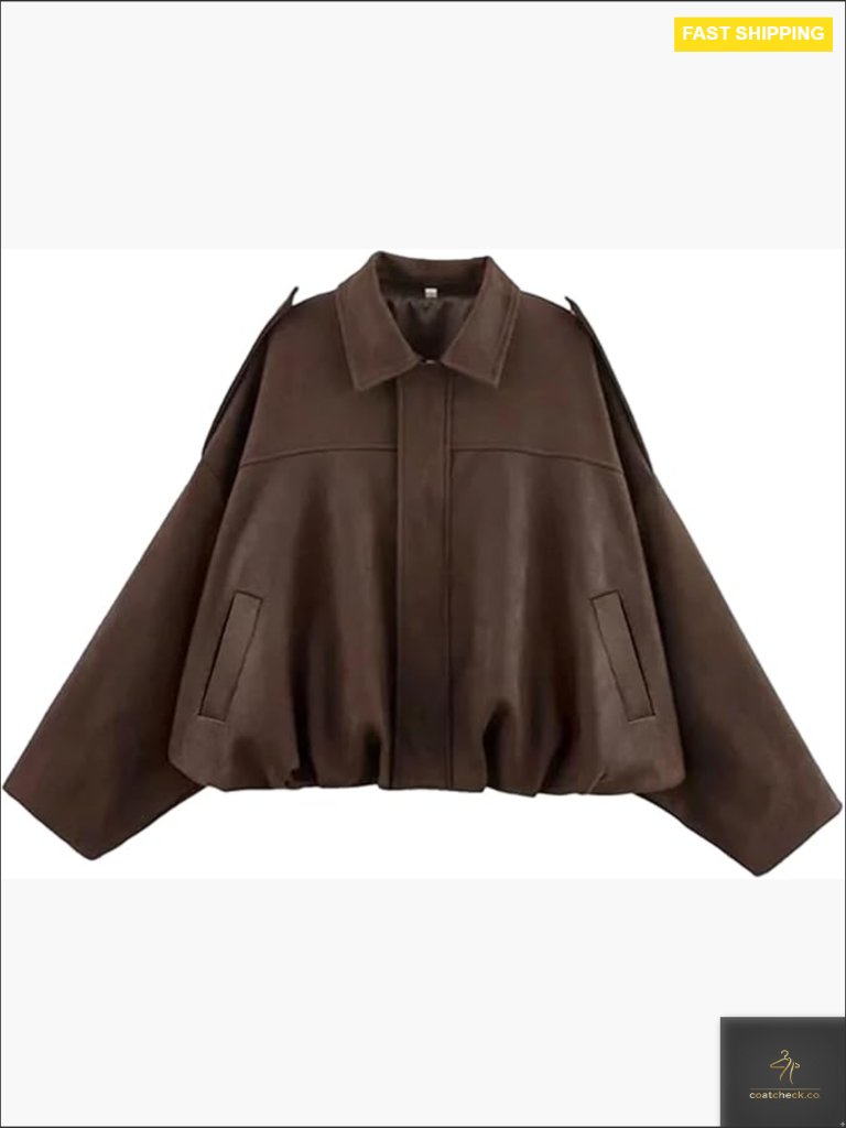 Faux Suede Bomber Jacket Oversized Lapel Pilot Cropped Motorcycle Streetwear